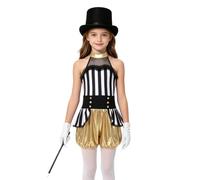 Yruioon Girls 4 Pieces Circus Ringmaster Sleeveless Metallic Jumpsuit with Magic Wand Hat Gloves Dress Up Outfit Gold 13-14 Years