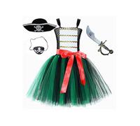 Yruioon Girls 4pcs Pirate Clothing Contrast Color Puffy Mesh Dress with Accessories for School Performance Type A 10-12 Years