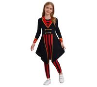Yruioon Girls Pirate Clothes Turn-down Collar with Zip-up Jumpsuit Kids Stage Performance Outfits Black 11-12 Years
