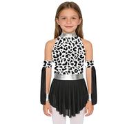 Yruioon Girls Prehistoric Caveman Cosplay Leotard Leopard Print Dance Dress with Oversleeves for Performance Cow 5-6 Years