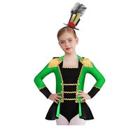 Yruioon Girls Ringmaster Circus Outfits Long Sleeve Tailcoat Sequins Tassel Bodysuit Dress with Hats Set Green 13-14 Years