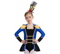 Yruioon Girls Ringmaster Circus Outfits Long Sleeve Tailcoat Sequins Tassel Bodysuit Dress with Hats Set Royal Blue 9-10 Years