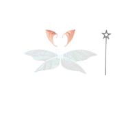 Yruioon Glittery Cicada Wing Fancy Dress Princess Angel Wings with Elf Ears and Fairy Wand for Birthday Halloween Christmas White One Size