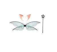 Yruioon Glittery Cicada Wing Fancy Dress Princess Angel Wings with Elf Ears and Fairy Wand for Birthday Halloween Christmas Black One Size