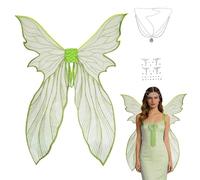 Yruioon Glittery Sheer Mermaid Fairy Wings With Rhinestones Head Chain And Face Sticker For Halloween Party Light Green One Size