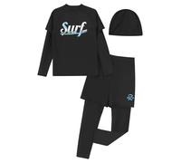 Yruioon Kids Boys 3pcs Rash Guard Set with Swim Hats Swimwear Long Sleeve Tops and Pants Sun Protection Swimsuit Black 16-17 Years