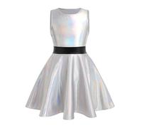 Yruioon Kids Girls Halloween Theme Party Cosplay Costume Invisible Zipper Costume A-line Dress Silver 7-8 Years