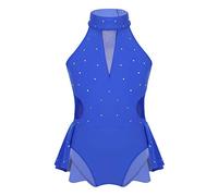 Yruioon Kids Girls Sparkly Rhinestone Ballet Dance Leotard Ice Skating Ruffled One Piece Bodysuit Athletic Unitard Blue 11-12 Years