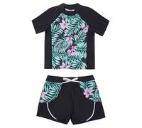 Yruioon Kids Girls Swimming Costume Two Pieces Swimwear Shirt with Boyshorts Tankini Set Rashguard Swimsuit Black 7-8 Years