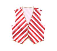 Yruioon Men's Christmas Candy Cane Vest Santa Claus Satin Button Open Front Waistcoat Tops Cardigan Blazer Coat Red&White S