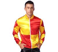 Yruioon Mens Horse Trainer Costume Long Sleeve Satin Horse Racer Jacket Coat Racehorse Fancy Dress Up Halloween Costume Yellow 3X-Large