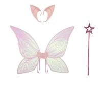 Yruioon Sparkle Angel Butterfly Wings with Elf Ears and Star Wand Fairy Wing for Halloween Carnival Birthday Pink One Size