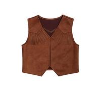 Yruioon Unisex Children Cowboys Cowgirl Vest Sleeveless Tassel Jacket Open Front Waistcoat Tops Brown 5-6 Years