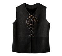 Yruioon Unisex Kids Renaissance Pirate Shirts Gothic Steampunk Lace-up Waistcoat Tops Black 11-12 Years