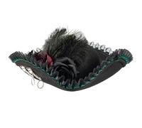 Yruioon Women Adult Deluxe Black Tricorn Tricorner Pirate Hat Costume Cosplay Type A Green Edge One Size
