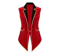 Yruioon Women's Circus Ringmaster Tailcoat Sleeveless Jacket Medieval Vintage Tailcoat Halloween Costume Party Clubwear Red Small