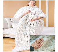 YRUISI Knitted Blanket, Hand Knit Blanket For Adults, Bed Throws, Chunky Knit Blanket, Sustainable, Breathable, for Bed Sofa Chair, chunky yarn blanket for Home Decor (white, 31.5 * 39.37in)