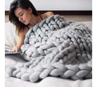 YRUISI Knitted Blanket, Hand Knit Blanket For Adults, Bed Throws, Chunky Knit Blanket, Sustainable, Breathable, for Bed Sofa Chair, chunky yarn blanket for Home Decor (grey, 39.37 * 47.24in)