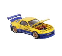 YRXIAO 1 64 For Mazda RX-7 Rocket Rabbit Open Version Big Rear Wing Flip-up Light Alloy Model Car(Yellow)