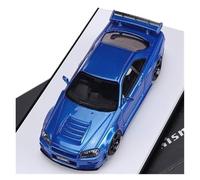 YRXIAO Blue 1:64 For Skyline GT-R R34 Resin Car Model Collection Vehicle Display Hobby(Style 2)