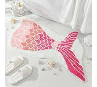 YRXRUS Mermaid Bathroom Rugs, Ocean Decor Bath Mat Gifts, Pink Bathroom Rug, Cute Mermaid Scales Tail Shape Bath Rug for Summer Room Decor, Machine Washable & Non-Slip Bath Mat, 23x39 Inch