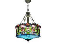 YRYRYW 18-Inch Style Inverted Ceiling Pendant Light in Stained Glass Pendant Light Fixture with 5-Light Dining Room Kitchen Island Hanging Lighting,110-,E27,A Household faucets