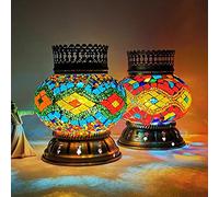 YRYRYW 2 Pcs Turkish Moroccan Table Lamp Handmade Mosaic Glass Desk Light Style Night Light with Bronze Base Lighting Fixtures for Bedroom Living Room Cafe Bar, Battery Operated,B Household faucets