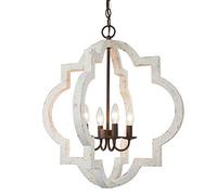 YRYRYW 4 Light Shabby Chic Style Ceiling Light For Living Room Dining Room Bedroom,E14 Antique Elegant During Lights,French Pastoral Restaurant Chandelier,Rustic Vintage Wooden Hallway Ch-Retro white