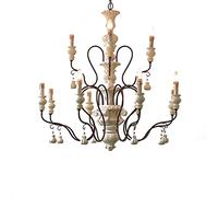 YRYRYW American Pastoral Chandelier,Creative Wood Carving Candle Chandelier,E14 Nordic Wood Art Vintage White Chandelier,For Bedroom Living Room Dining Hall-Rusty color and retro white 100 * 79cm