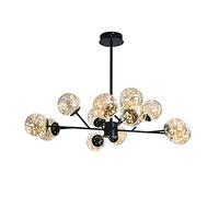 YRYRYW Bedroom Light,Living Room Restaurant Shop Commercial Bedroom,Creative Gypsophila Chandelier,LED Nordic Light Luxury Magic Bean Glass Chandelier-Black warm light 12t Household faucets