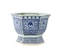 YRYRYW Blue And White Hexagon Porcelain Flowerpot Chinoiserie Home Garden Planter Hand Drawn Orchid Pattern Plant Pot With Drainage Hole For Indoor Outdoor Gardening Plants Household faucets