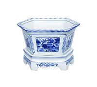 YRYRYW Blue And White Porcelain Hexagonal Ceramic Flowerpot With Base Table Top Green Planting Creative Chinese Flower Pot Made By Household faucets