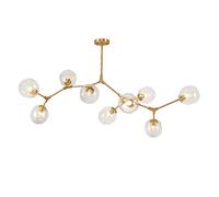 YRYRYW Blue Glass Shade Ceiling Lamp,E27 Nordic Molecular Sputnik Glass Chandelier,Six Heads Height Adjustable Chandelier,Wrought Iron Medieval Ceiling Lamp-Clear lampshade 9 head of gold Household