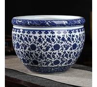 YRYRYW Ceramic Flower Pots Chinese Style Blue And White Porcelain Fish Bowl Flower Pot Plant Pot Antique Home Decoration Ornaments Indoor/Outdoor Flower Pot - Blue Flower Print, 25.5CM Household