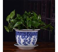 YRYRYW Ceramic Planter Blue And White Porcelain Decorative Flower Pot With Saucer Tray For Indoor Plants Flower Container With Drainage Hole For Bonsai Plants Flower Aloe Indoor Home Decor Household