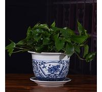 YRYRYW Ceramic Planter Blue And White Porcelain Decorative Flower Pot With Saucer Tray For Indoor Plants Flower Container With Drainage Hole For Bonsai Plants Flower Aloe Indoor Home Decor Household