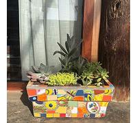 YRYRYW Ceramics Rainbow Rectangle Garden Balcony Decoration Planter Color Painting Flower Pot Outdoor Creative Rural Artistic Plant Pot Color Process Pattern Corridor Patio Decor Household faucets
