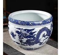 YRYRYW Chinese Style Oriental Asian Double Dragon Fire Pearl Fish Bowl Succulent Planter Flower Pot Blue And White Porcelain Flower Pots For Home Desktop Office Windowsill Decoration Plant Pots