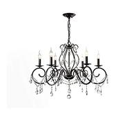 YRYRYW E14 American Crystal Chandelier,Pastoral Country Candle Light,Small Apartment Living Room Bedroom Dining Room Bedroom,Postmodern Retro Iron Art Black Lamp,Crystal Chandelier-Black. 6 head