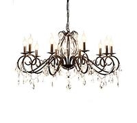 YRYRYW E14 American Crystal Chandelier,Pastoral Country Candle Light,Small Apartment Living Room Bedroom Dining Room Bedroom,Postmodern Retro Iron Art Black Lamp,Crystal Chandelier-Black. 10 head
