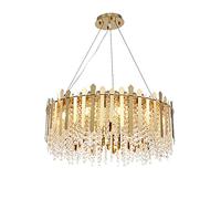 YRYRYW E14 Stainless Steel Crystal Hanging Light,For Dining Room Hotelss,Adjustable Height Chandelier,Hong Kong Style Round LED During Lights-Gold and crystal 80 * 25cm Household faucets