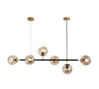 YRYRYW E27 Gold Sputnik Chandelier, Long Glass Chandelier,Molecules Brass Plating Ceiling Light Fixture During Light,Dining Kitchen Island Bedroom Lighting-Black and amber glass 6 Household faucets