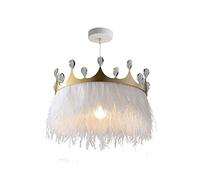 YRYRYW E27 Round Crown Feather Chandelier, Romantic Dream Feathers Chandelier, Romantic Girls Bedroom Ceiling Light Fluffy Soft Lampshade Crystal During Lights For Room L-White. 40cm Household