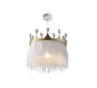 YRYRYW E27 Round Crown Feather Chandelier, Romantic Dream Feathers Chandelier, Romantic Girls Bedroom Ceiling Light Fluffy Soft Lampshade Crystal During Lights For Room L-White. 30cm Household