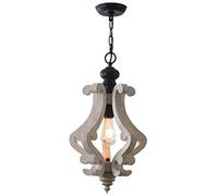 YRYRYW E27 Rustic Vintage Wooden Chandelier,Wood Iron Antique Hallway During Lights For Living Room Bedroom,Shabby Chic Style Home Ceiling Light Fixtures-Antique white 30 * 35cm Household faucets