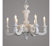 YRYRYW For Living Room Hallway Dining Room,E14 Elegant Vintage Adjustable Chandeliers,French Pastoral Retro Solid Wood Carving Chandelier,Shabby Chic Weathered Wood Candle-style Ceiling L-White.