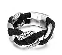 YRYRYW Gifts for Men Charm Bracelet, PU Leather Pledge Bangle Men's Black Wrist Chain Stainless Steel with Magnetic Clasp, Length 21.5 cm, 21.5 centimeters, Faux Leather, Without zirconia Household