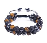 YRYRYW Jewellery Bracelet 8 mm Lava Stone Two Layers Woven Adjustable for Him and Her, Bracelet for Men and Women, Gift for Men Made of Real Natural Stones - 30 cm Household faucets