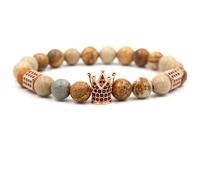 YRYRYW Jewellery Bracelet 8 mm Natural Stone Rose Gold Crown Hexagonal Column for Him and Her, Pearl Bracelet, Handmade - 19 cm Household faucets