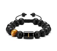 YRYRYW Jewellery Bracelet Lava Stone Tiger's Eye Alphabet Braided for Him and Her, Real Natural Stones Surfer Bracelet Couples, 10 mm, Great Gift Idea, Handmade, 22 cm Household faucets